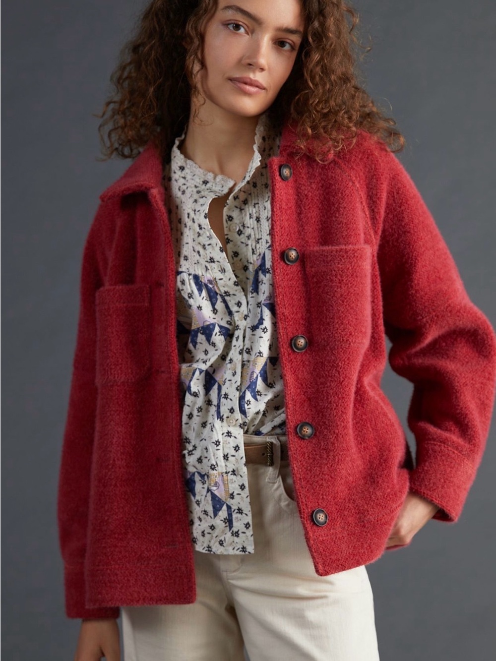 Anthropologie Fuzzy Greylin Button-Front shirt Jacket